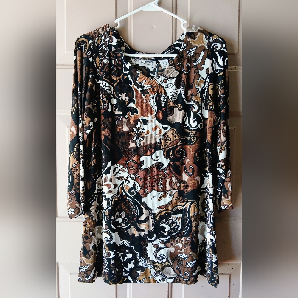 Chico's Travelers Brown and Black Paisley Top